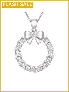 14K White Gold Plated Diamond Christmas Wreath Necklace Lab Grown Holiday Gift